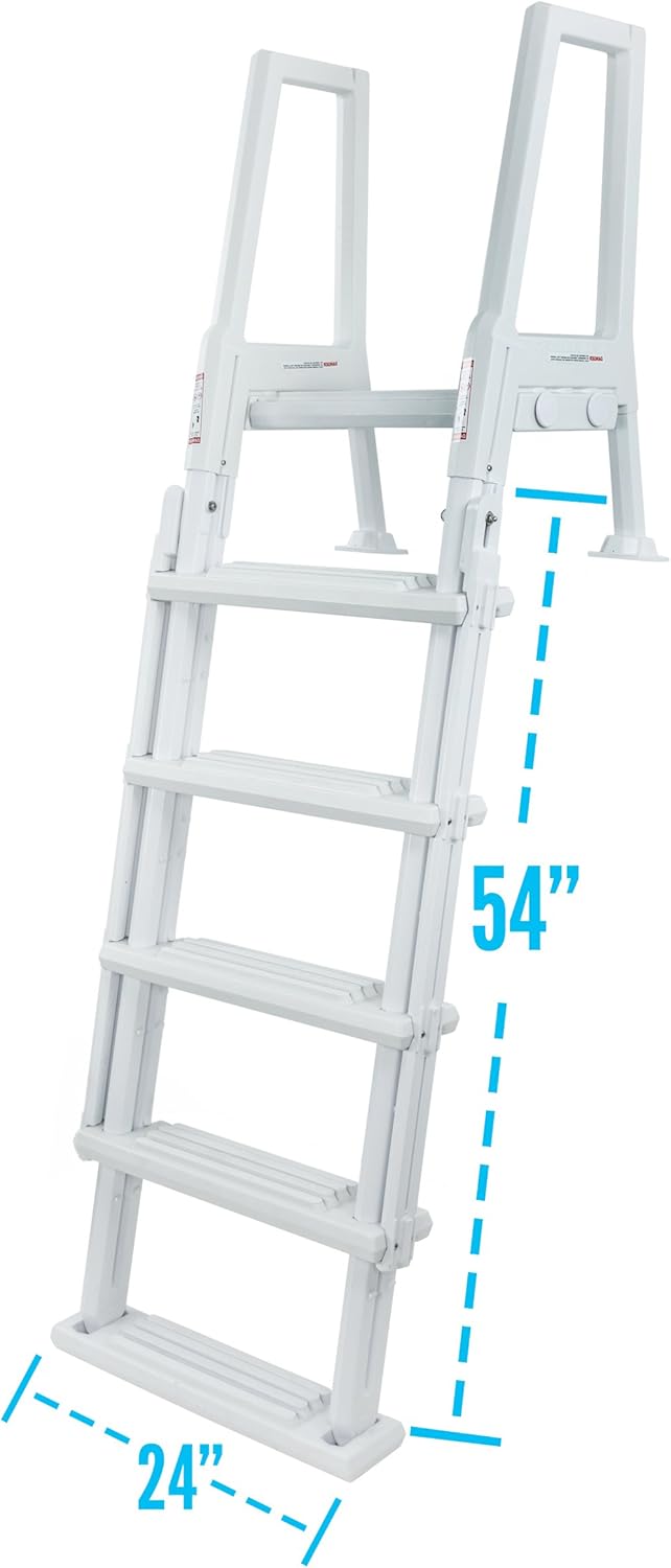 Escalones antideslizantes Aqua Select para piscinas elevadas | Azul | Para piscinas sobre tierra | Se pueden montar en terrazas de 48" a 54" de altura | Escalera de seguridad con capacidad hasta 250 lbs