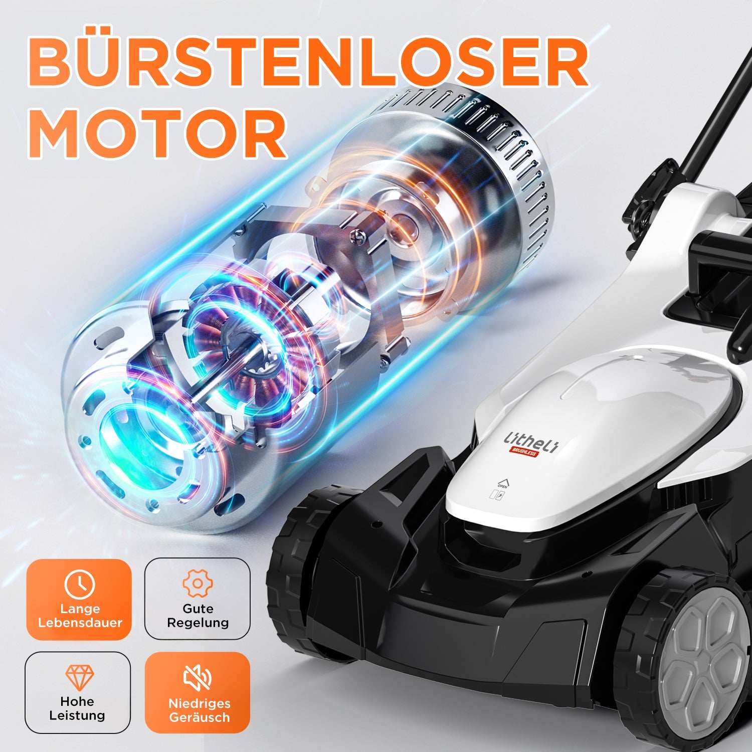 2025 Cortacésped inalámbrico Litheli 43 cm 2 x 20V con opciones de batería de 4,0 Ah