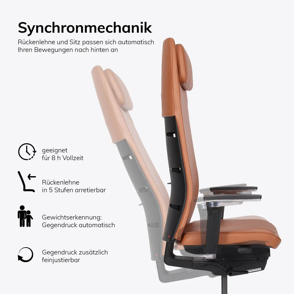 2025 Sillón Ejecutivo Ergonómico de Cuero Auténtico lento Matrix MT14 – EL SILLÓN EJECUTIVO para un Trabajo Cómodo – Fabricado en Alemania – Garantía de 30 Años