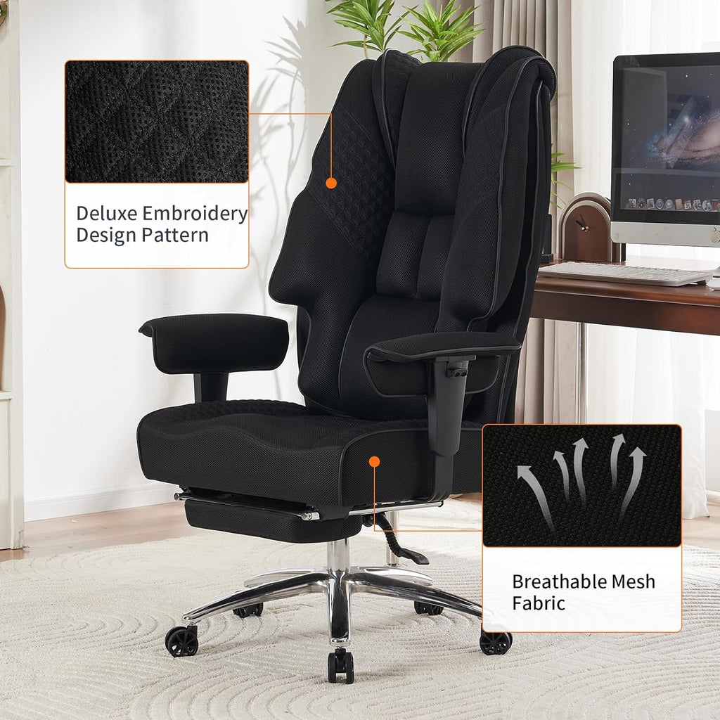 Silla de Oficina Alta y Ancha para 400 lbs, Silla Ejecutiva de Cuero con Respaldo Alto y Reposapiés, Silla Ergonómica con Soporte Lumbar para Aliviar el Dolor de Espalda Baja (Beige)