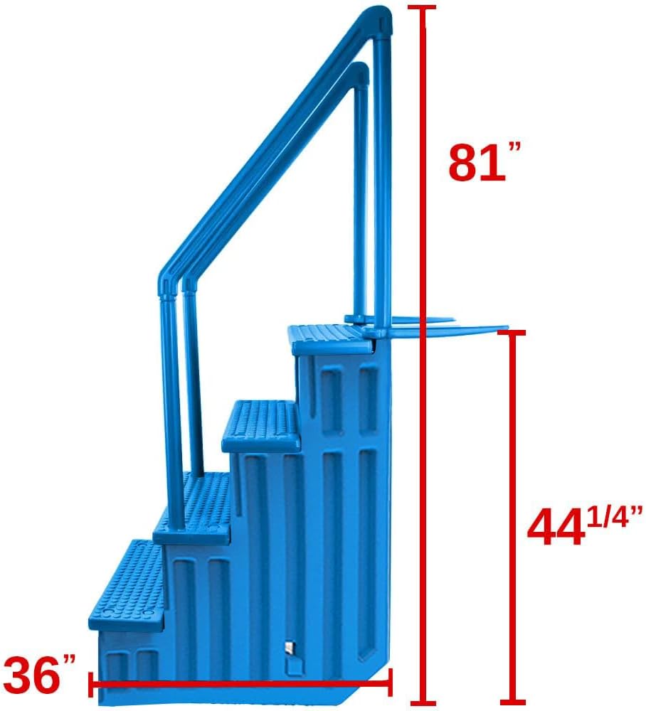 Escalones antideslizantes Aqua Select para piscinas elevadas | Azul | Para piscinas sobre tierra | Se pueden montar en terrazas de 48" a 54" de altura | Escalera de seguridad con capacidad hasta 250 lbs