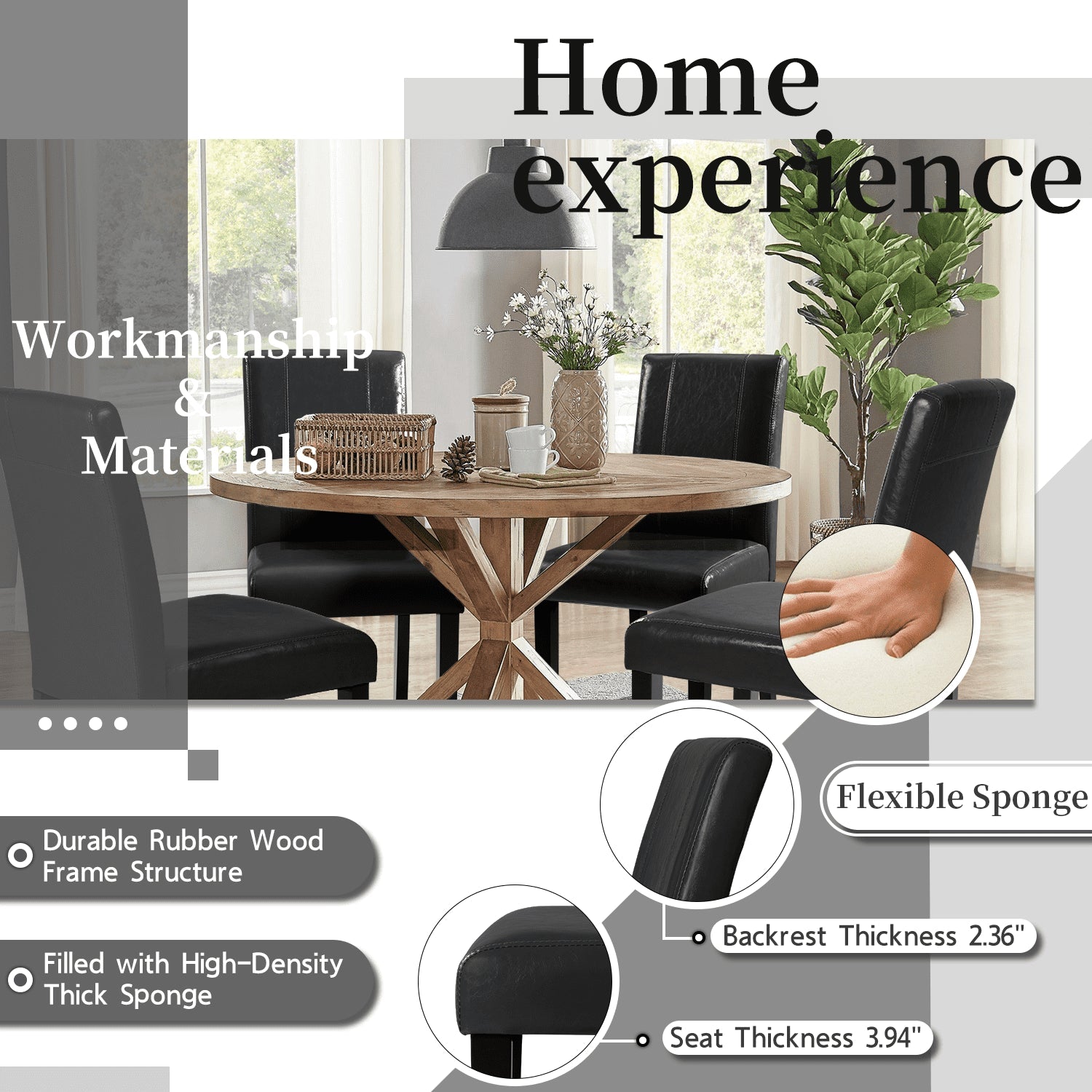 Lacoo Set de 4 Sillas de Comedor Estilo Urbano de PU con Patas de Madera, Negros