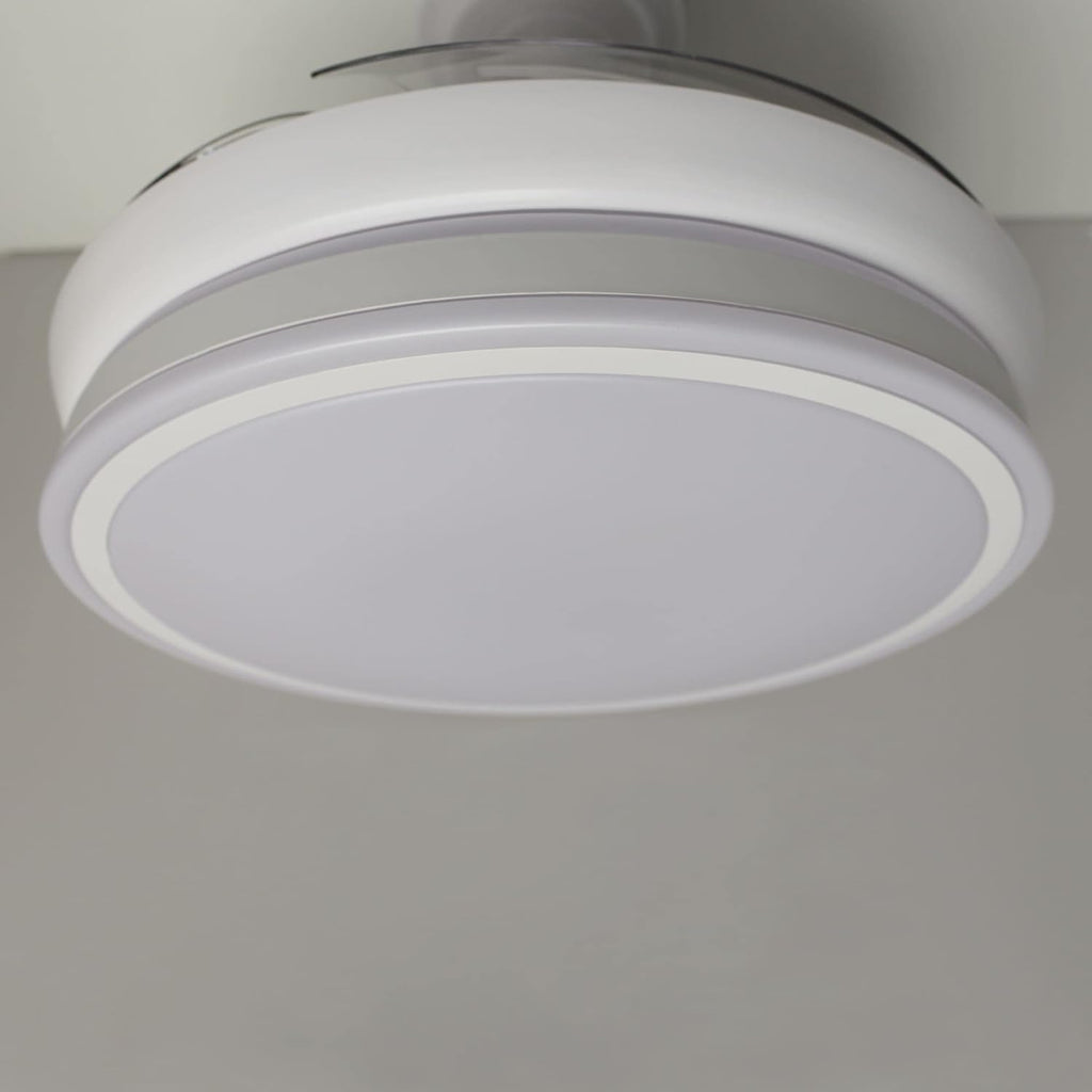 wonderlamp – Ventilador de Techo con Luz LED Pearl Mini, Aspas Retráctiles, Motor DC Muy Silencioso, 3 Temperaturas de Color Regulables, 46W, Blanco