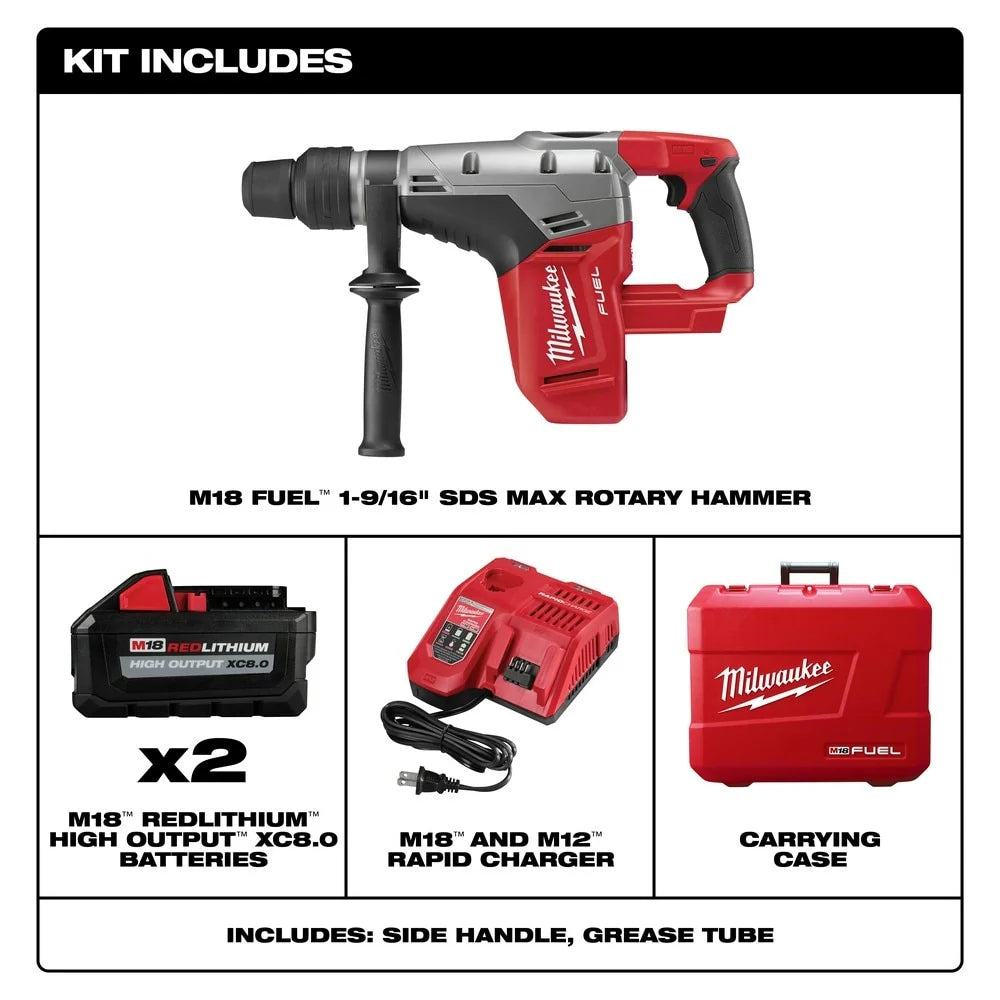 2025 Milwaukee 2717-22HD M18 FUEL Martillo Rotativo SDS Max de 1-9/16" con 2 Baterías