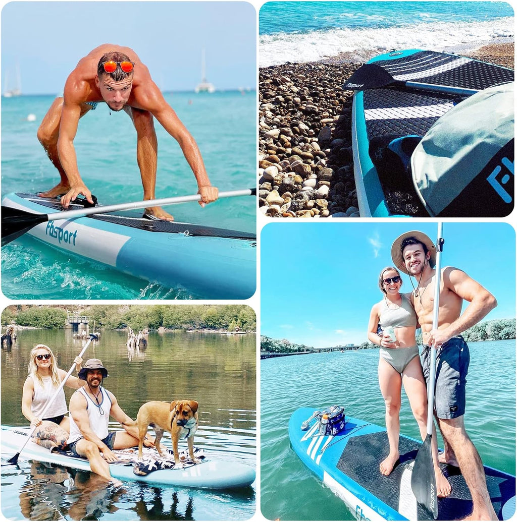 Tabla de Paddle Premium FBSPORT de 11 pulgadas, tabla de yoga con accesorios SUP y bolsa de transporte, postura ancha, control de surf, cubierta antideslizante, correa, remo y bomba para jóvenes y adultos