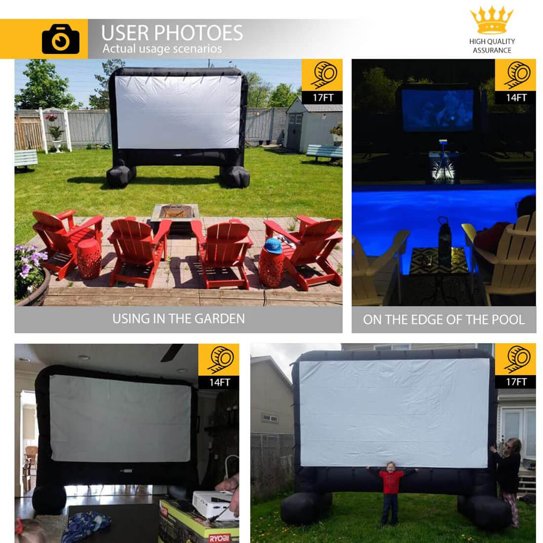 2025 Pantalla Inflable de Cine Gigante de 14-17 Pies para Proyección Frontal y Trasera – Ideal para Exteriores