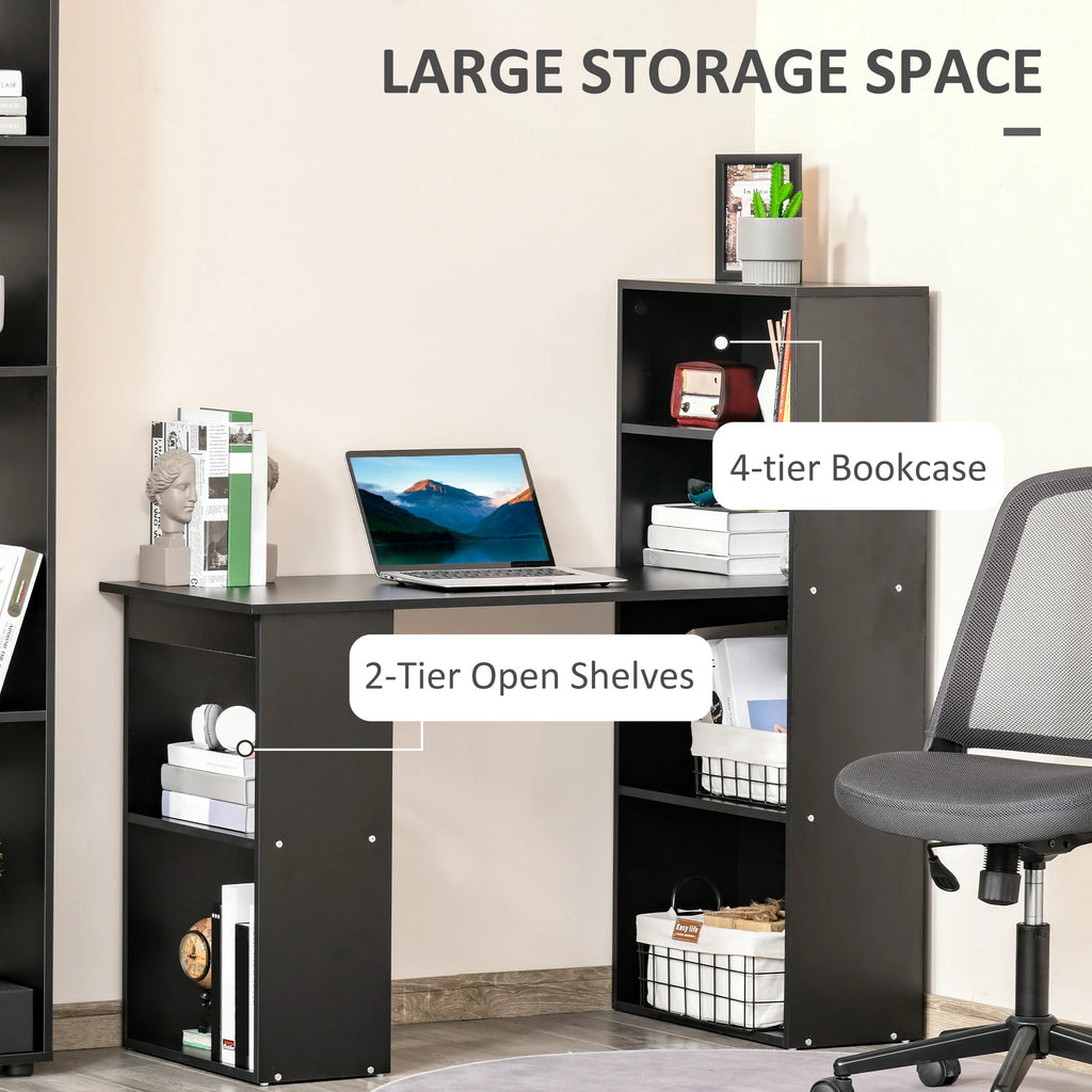 Escritorio de Ordenador Moderno de 120 cm con Estantería, Mesa de Estudio y Estación de Trabajo con 6 Estantes, Negro