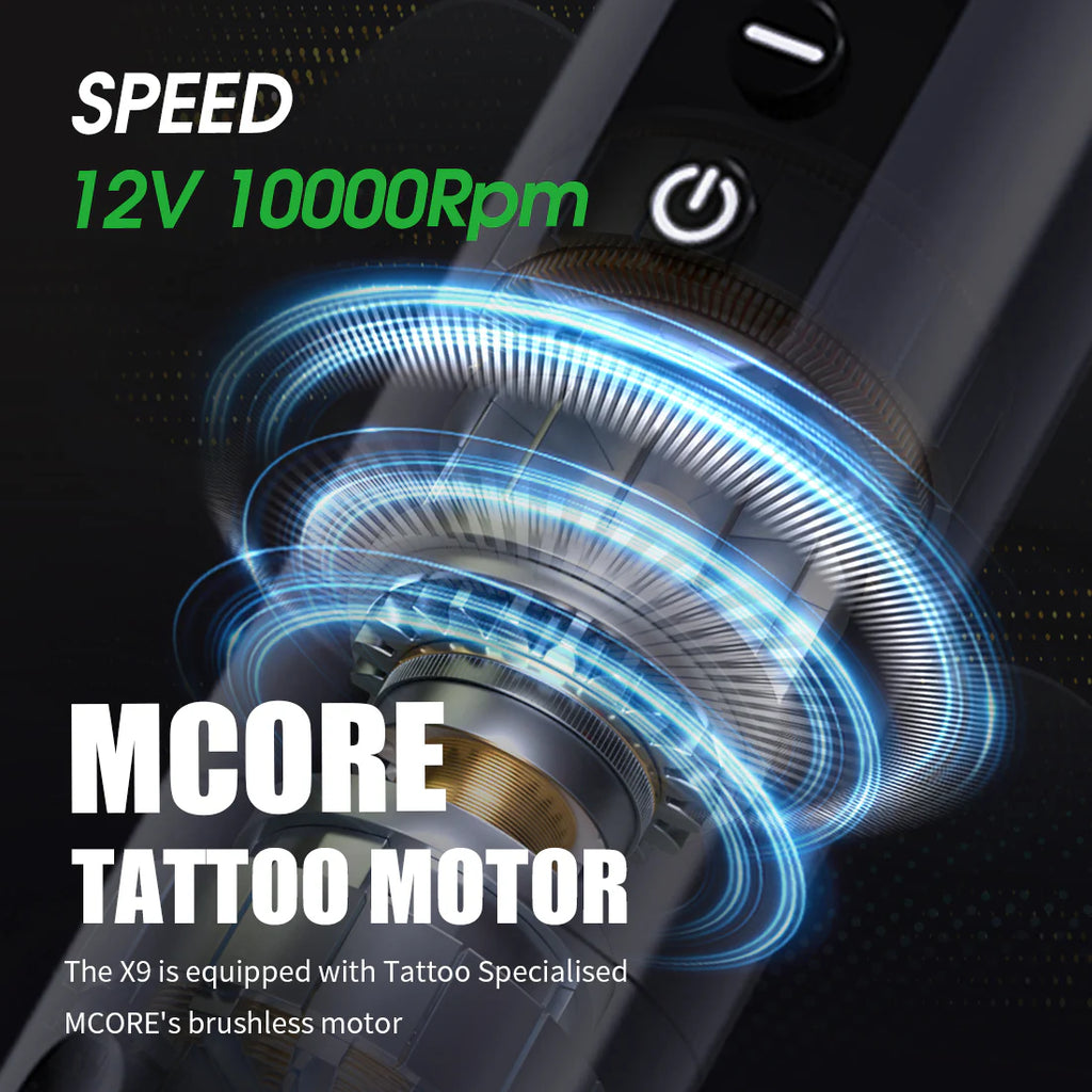 Kit de Máquina de Tatuaje Inalámbrica Dragonhawk X9 con Motor Mcore-L1 – Horas de Trabajo Extremadamente Largas