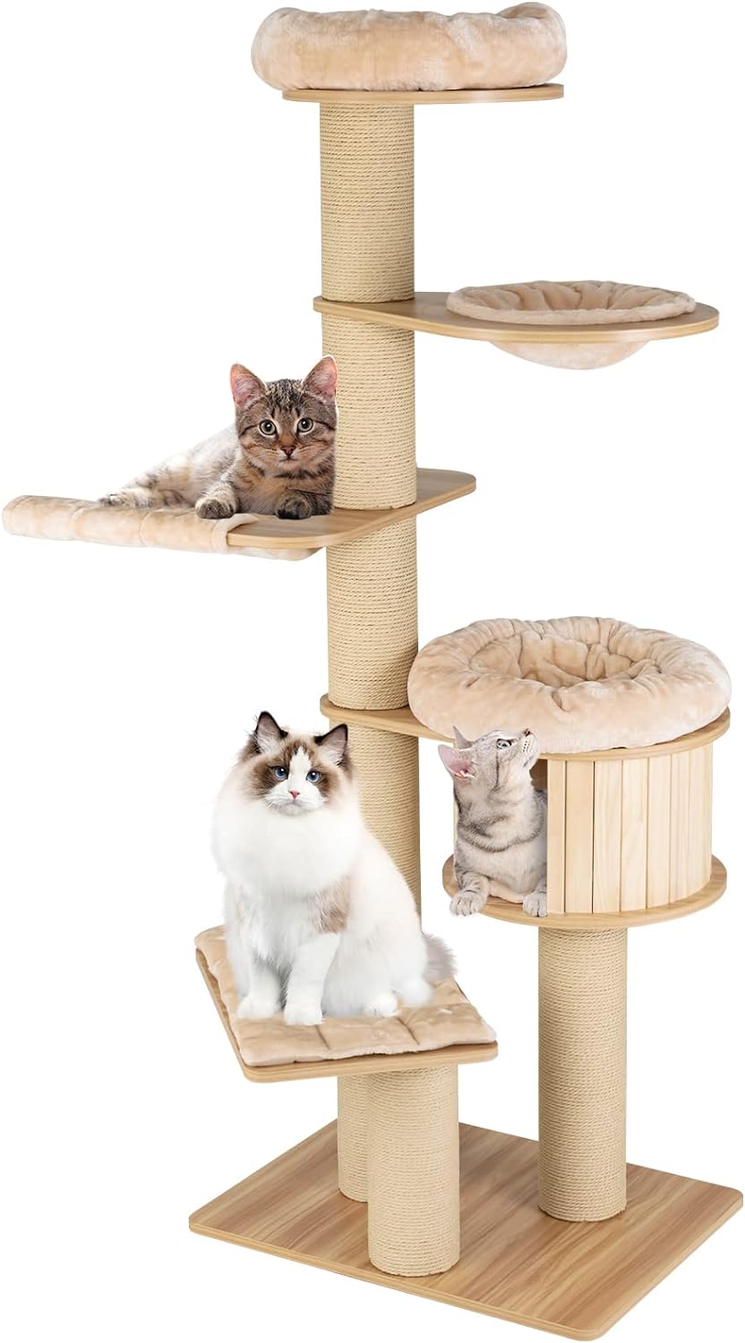 Árbol para Gatos Grande, Torre de Múltiples Niveles con Poste de Sisal, Hamaca, Cesta Colgante y Alfombrillas Desmontables y Lavables, Perfecto para Gatos Grandes