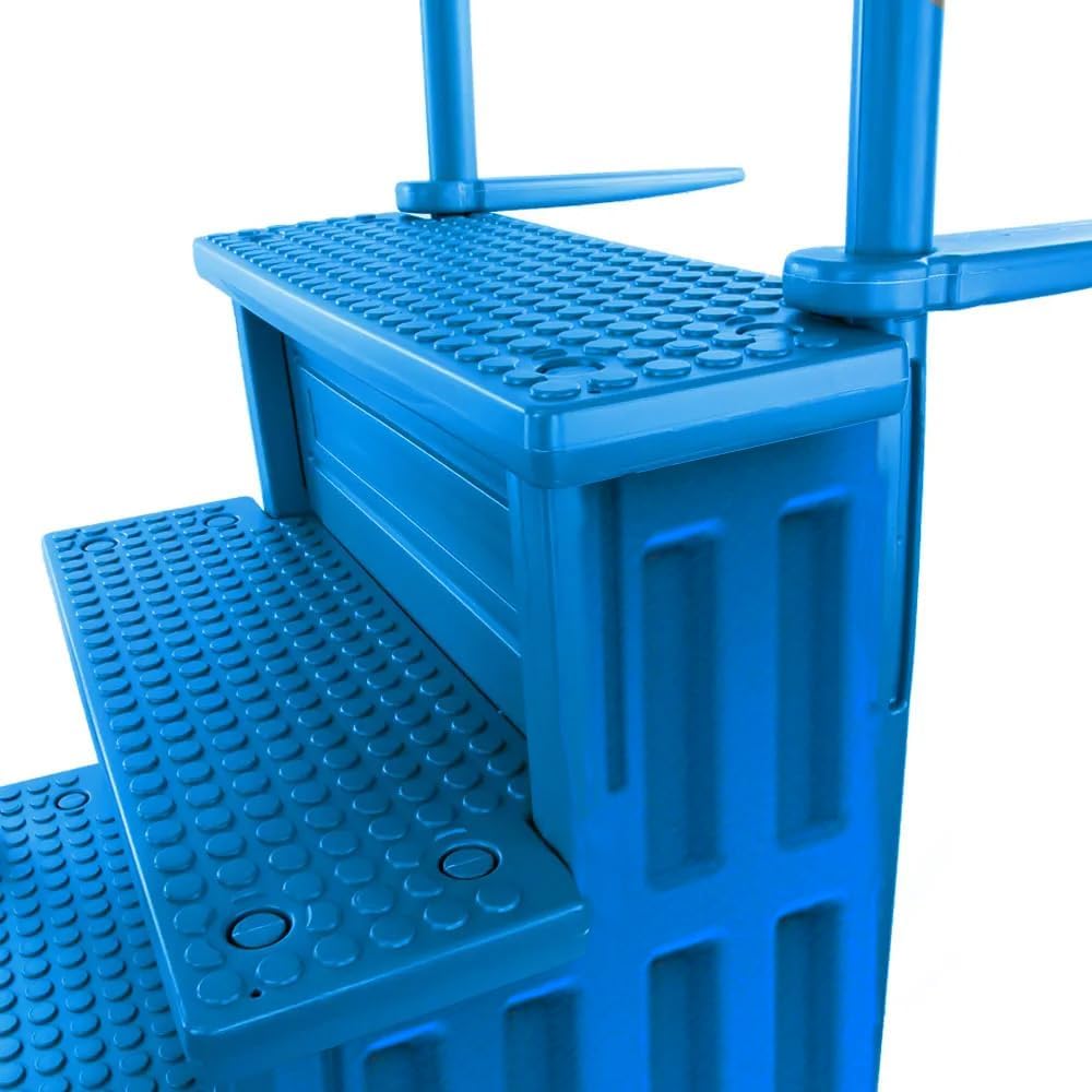 Escalones antideslizantes Aqua Select para piscinas elevadas | Azul | Para piscinas sobre tierra | Se pueden montar en terrazas de 48" a 54" de altura | Escalera de seguridad con capacidad hasta 250 lbs