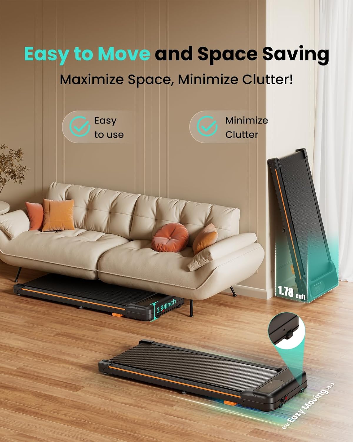 2025 Cinta de correr plegable con inclinación, cinta bajo escritorio para teletrabajo, 2.5 CV, portátil, capacidad 280 lbs (127 kg), control remoto, pantalla LED