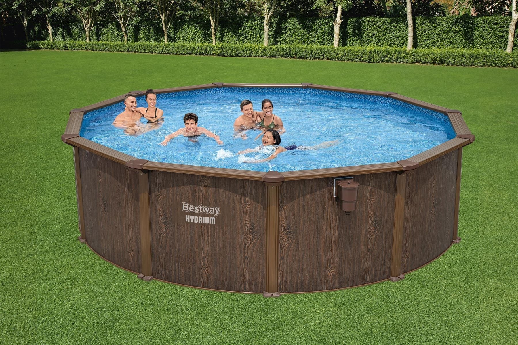2025 Piscina Elevada Redonda 16ft x 52in con Estampado de Madera, Estructura de Acero Hydrium
