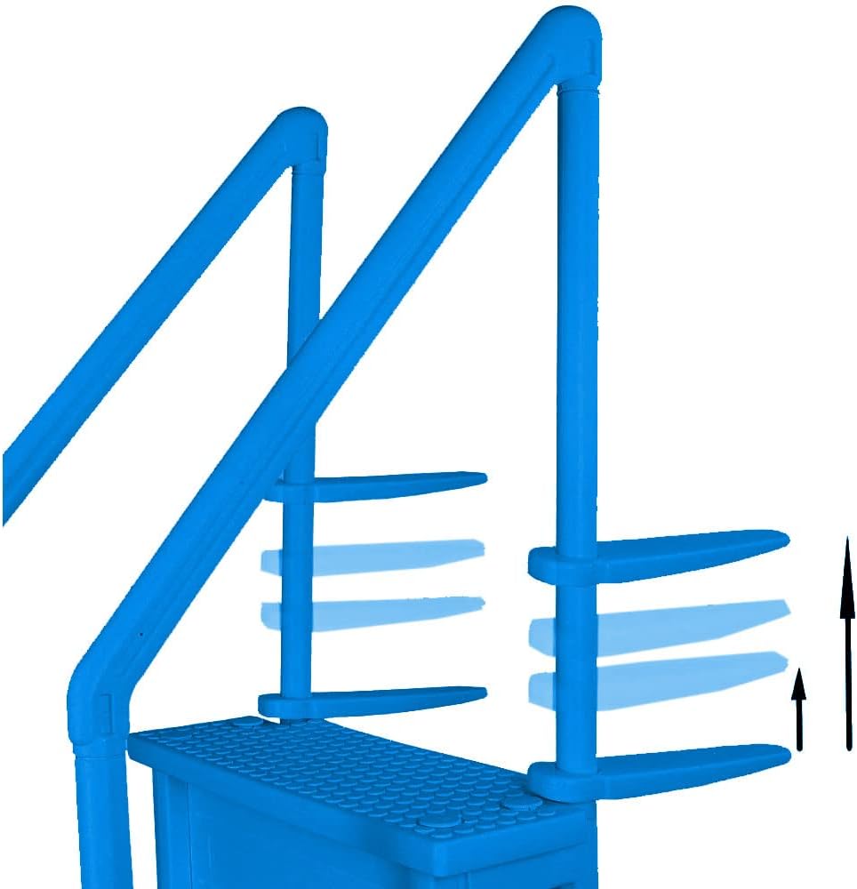 Escalones antideslizantes Aqua Select para piscinas elevadas | Azul | Para piscinas sobre tierra | Se pueden montar en terrazas de 48" a 54" de altura | Escalera de seguridad con capacidad hasta 250 lbs