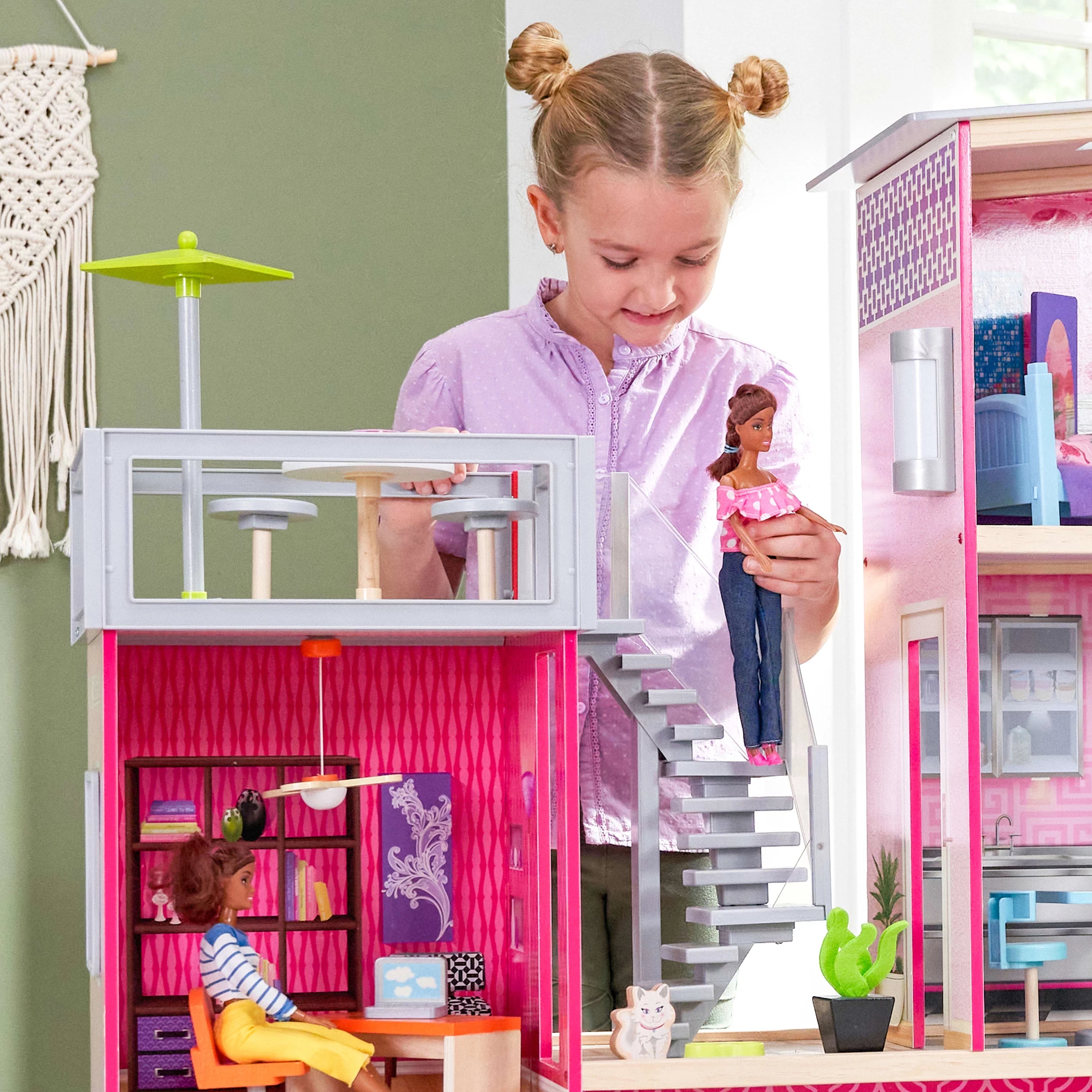 2025 Casa de Muñecas de Madera KidKraft Uptown con 36 Accesorios, A partir de 4 años