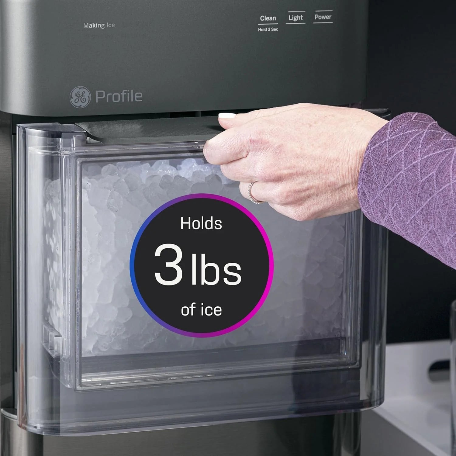 2025 GE Profile Opal 2.0 – Máquina de hielo tipo nugget con depósito de 0,75 galones, acero inoxidable