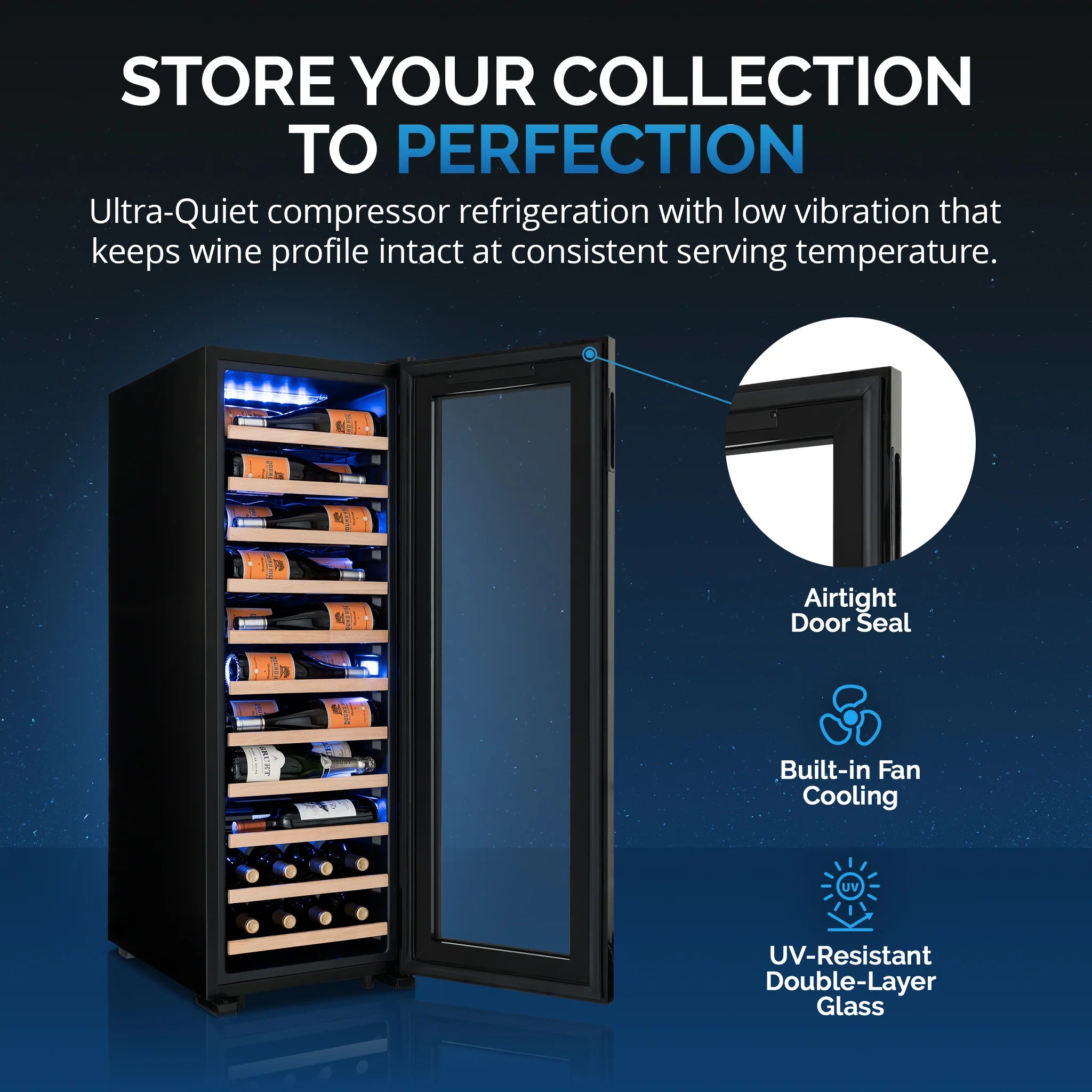 2025 Newair® Refrigerador de Vinos Independiente Negro – 62 Botellas – 16,9"