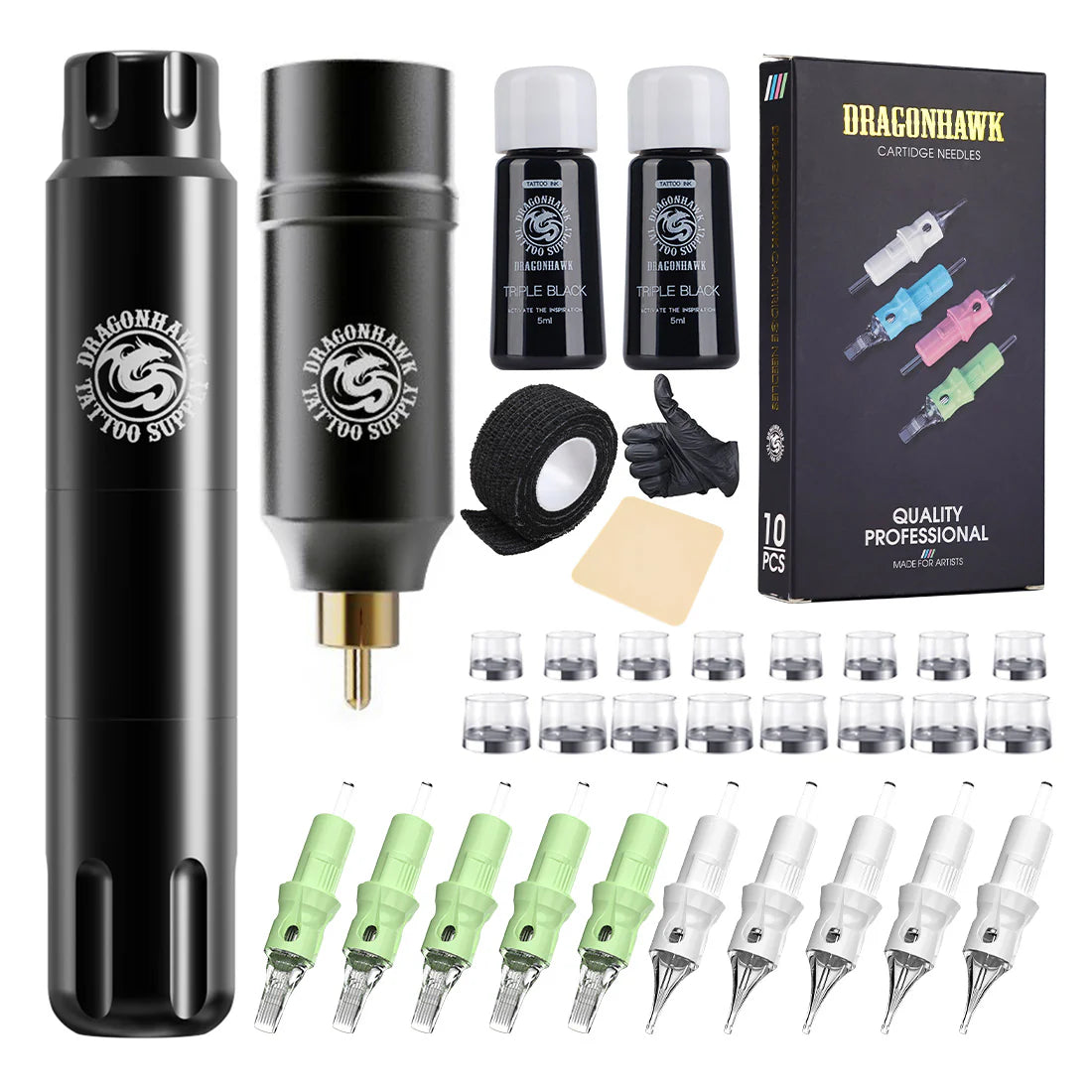 Máquina de Tatuaje Dragonhawk S12 con Carrera de 3.0MM Kit de Batería Inalámbrica