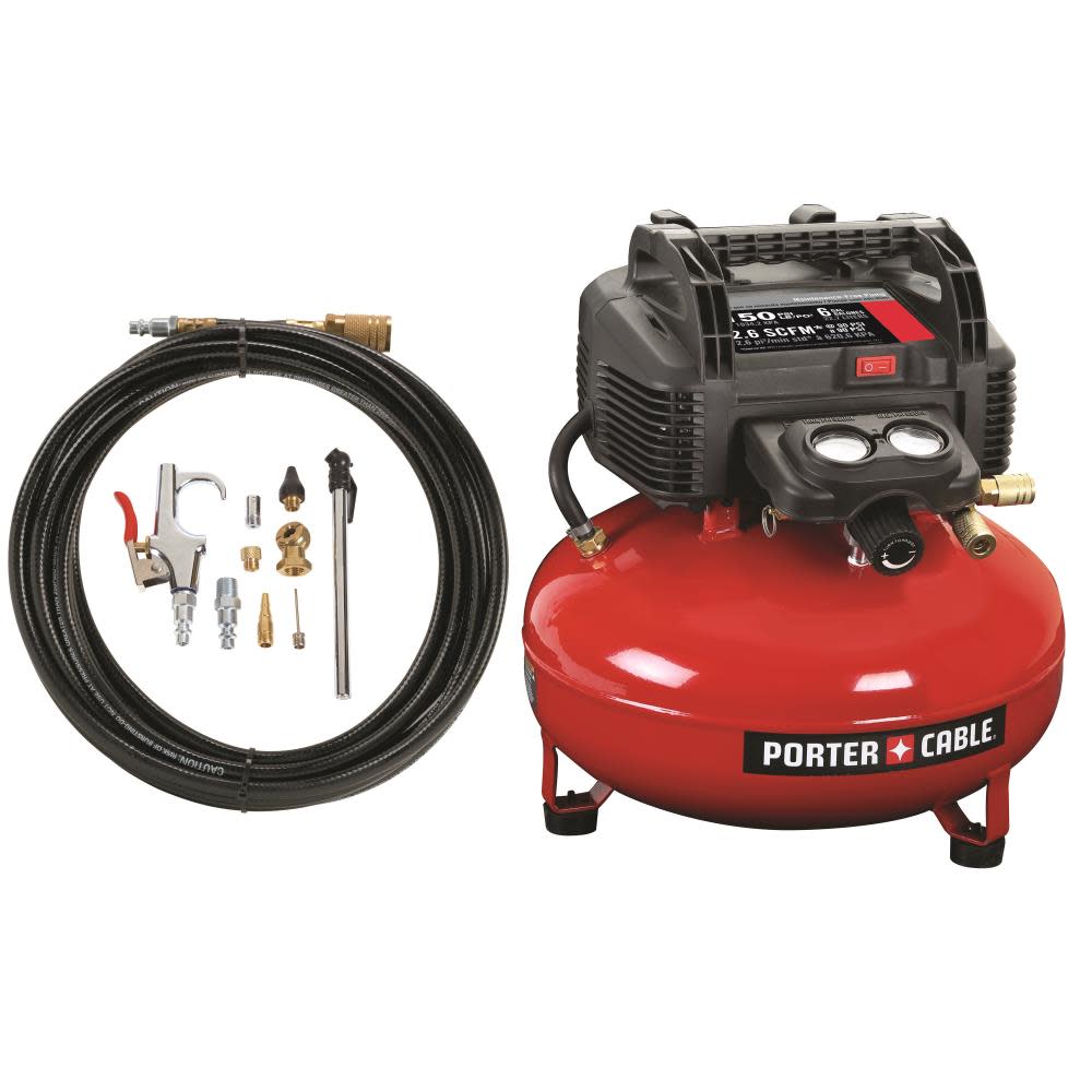 2025 Compresor de Aire Sin Aceite Porter Cable 6 Galones, 150 PSI, Estilo Pancake