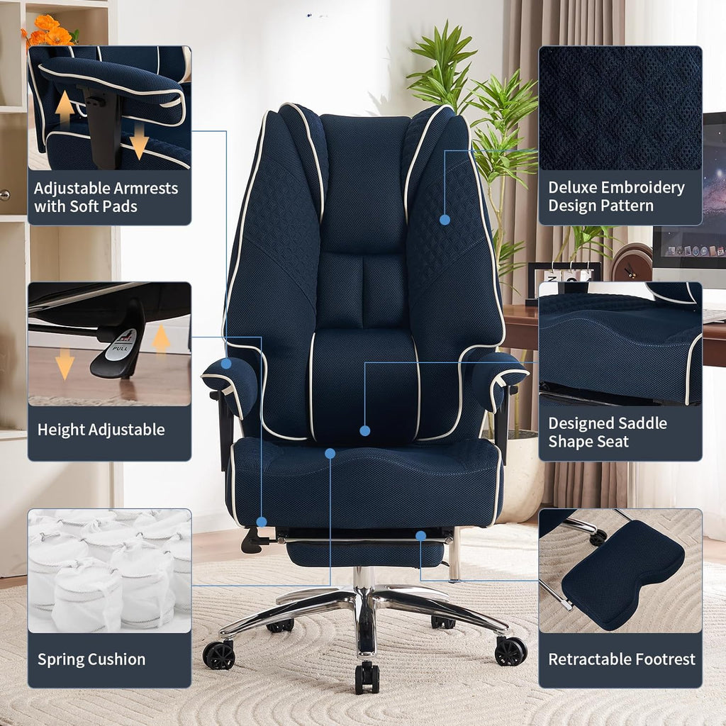 Silla de Oficina Alta y Ancha para 400 lbs, Silla Ejecutiva de Cuero con Respaldo Alto y Reposapiés, Silla Ergonómica con Soporte Lumbar para Aliviar el Dolor de Espalda Baja (Beige)