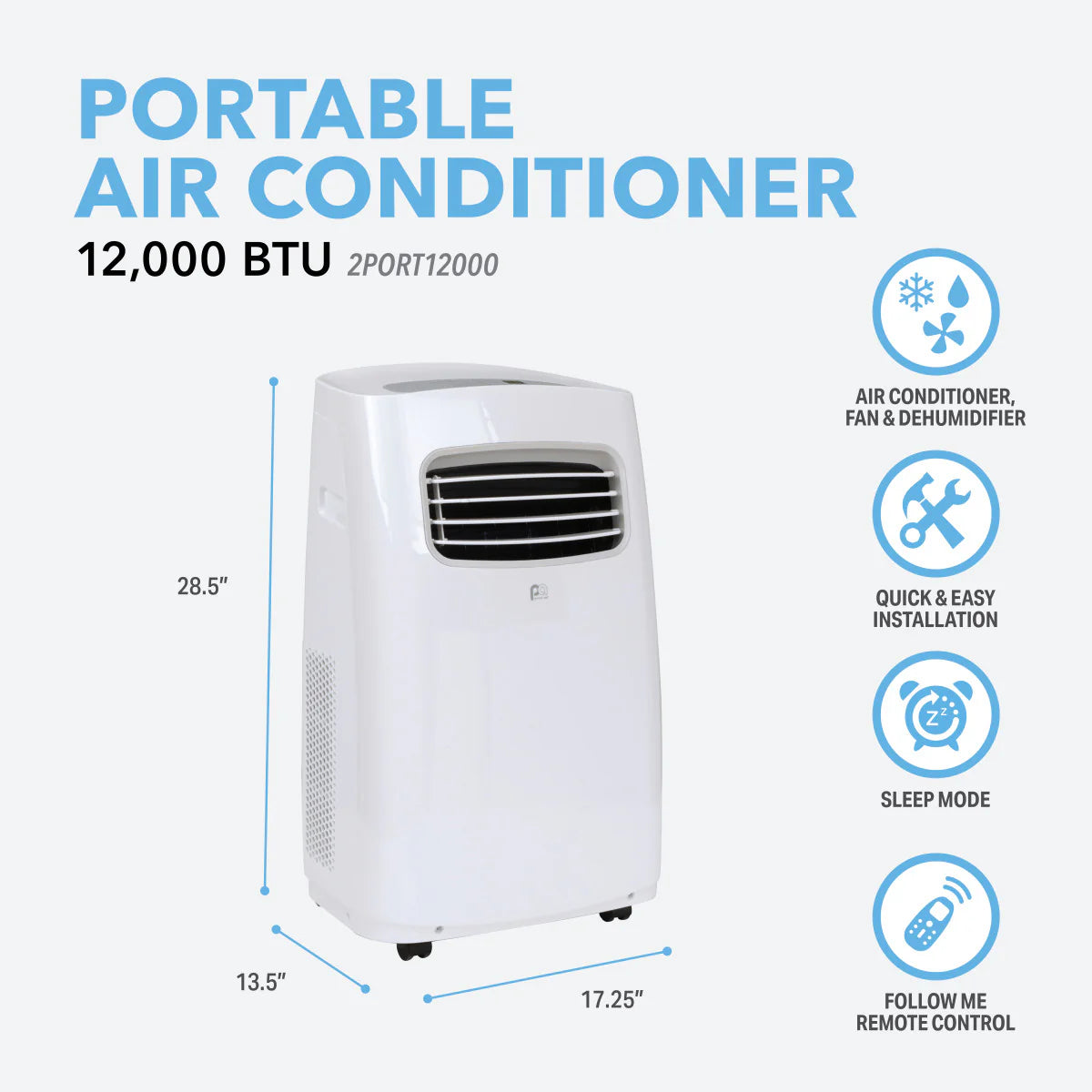 2025 Aire acondicionado portátil de 12 000 BTU / 6 500 SACC con control remoto completo