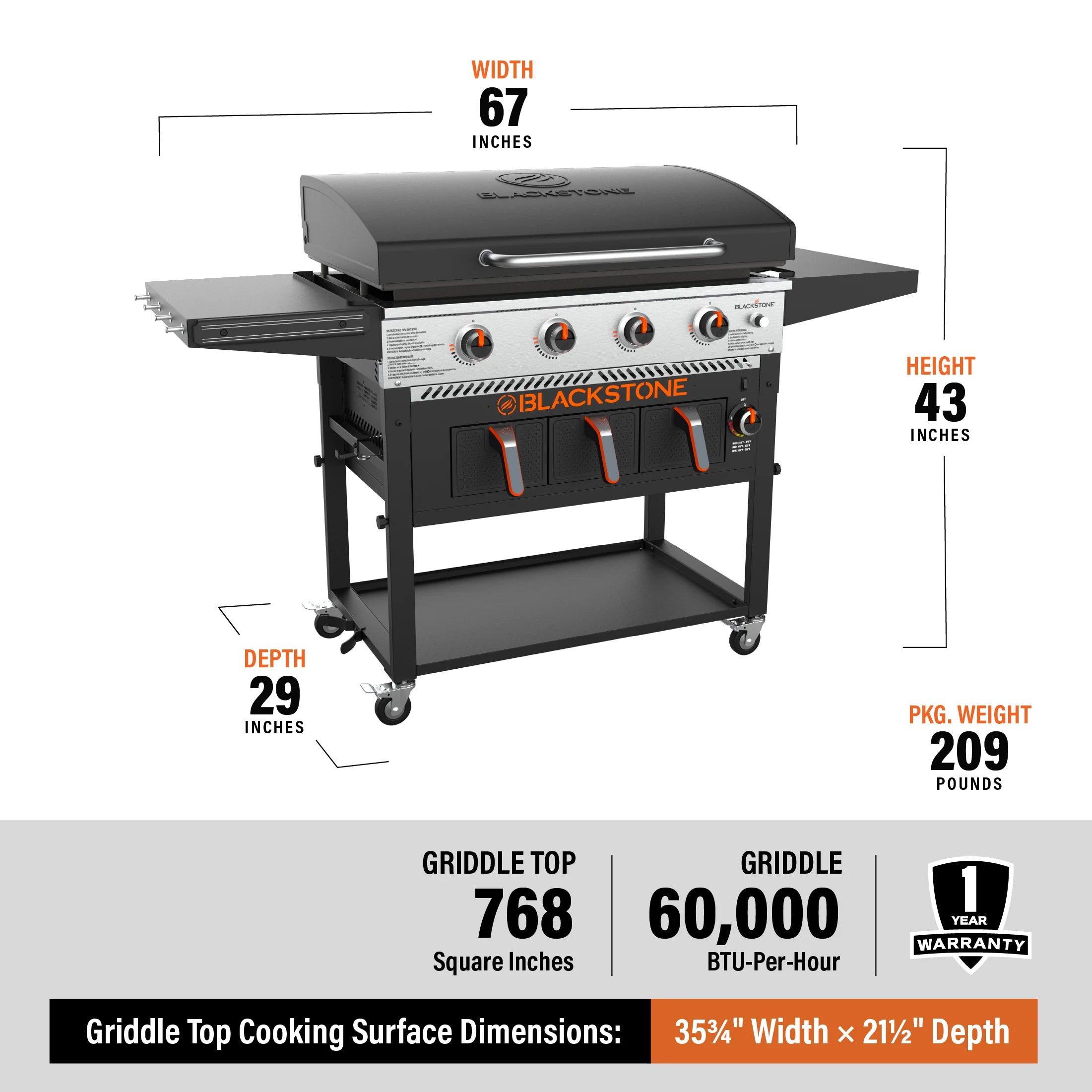 2025 Plancha Blackstone de 36" con 4 quemadores a gas propano, freidora de aire y tapa