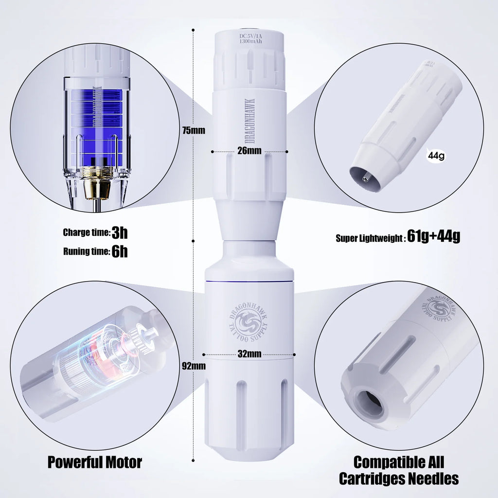 Kit de Inicio Dragonhawk S1 Máquina de Tatuaje en Forma de Bolígrafo
