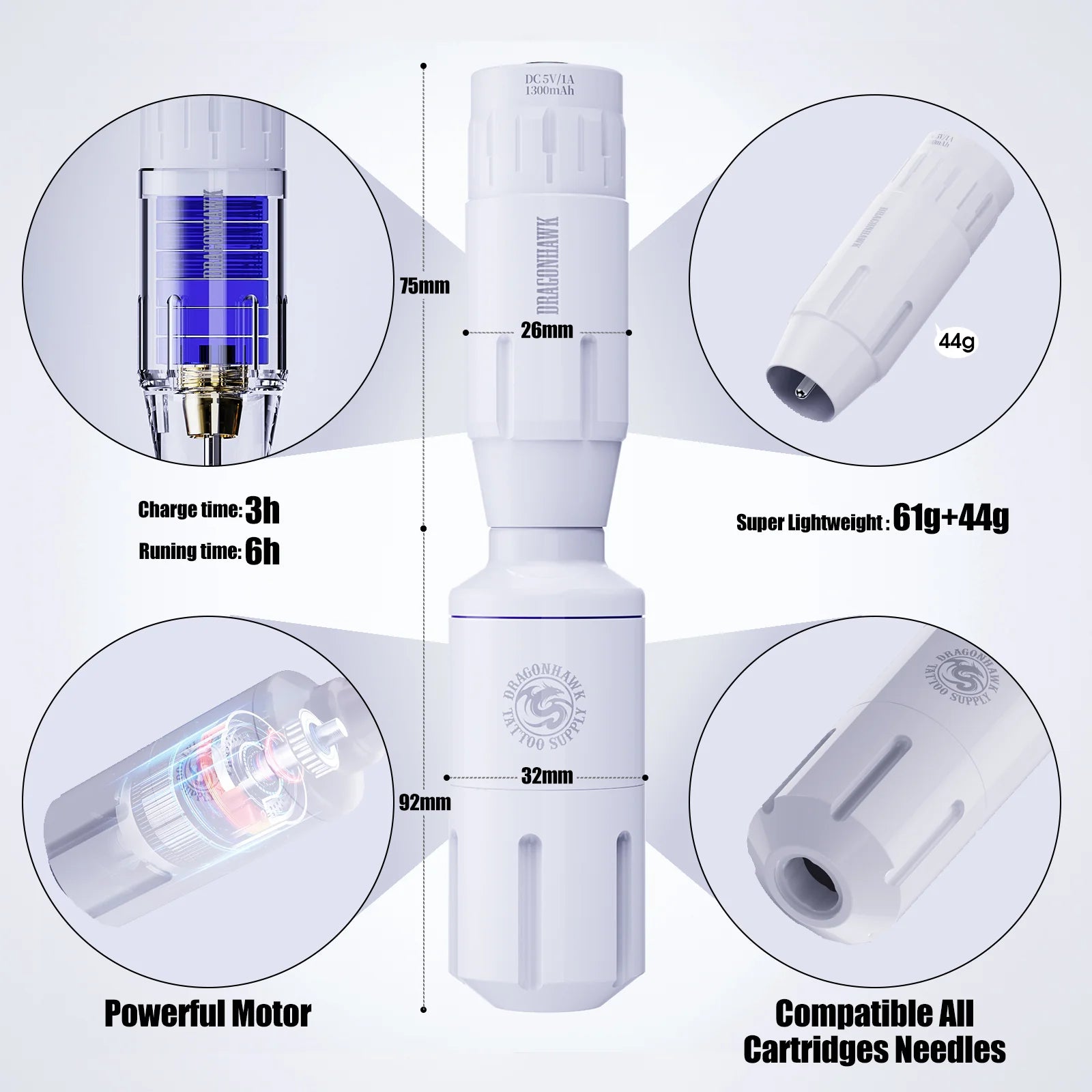 Kit de Inicio Dragonhawk S1 Máquina de Tatuaje en Forma de Bolígrafo