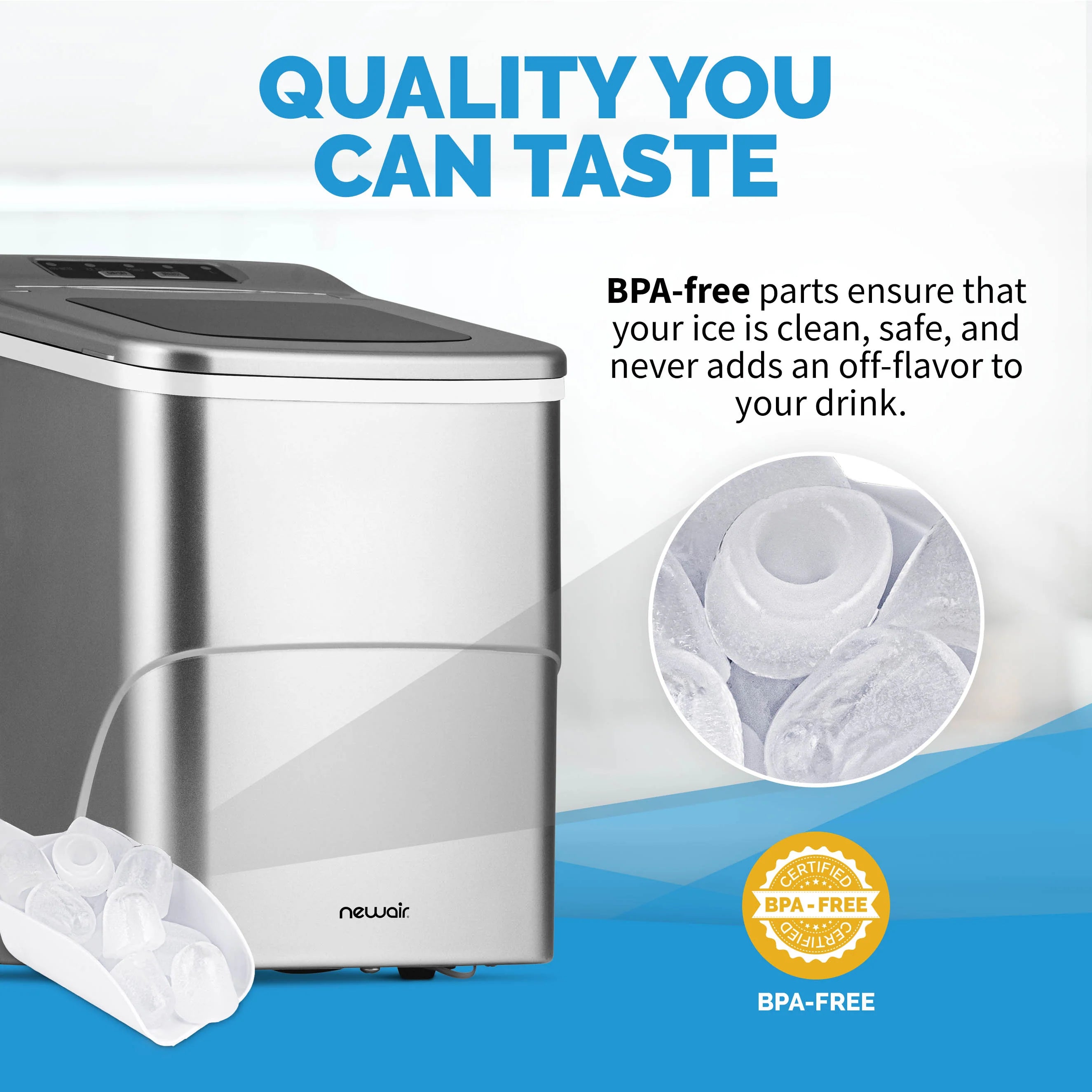 2025 Máquina de Hielo de Encimera Newair® – Cubitos en Forma de Bala, 12 kg/día – Negro Mate