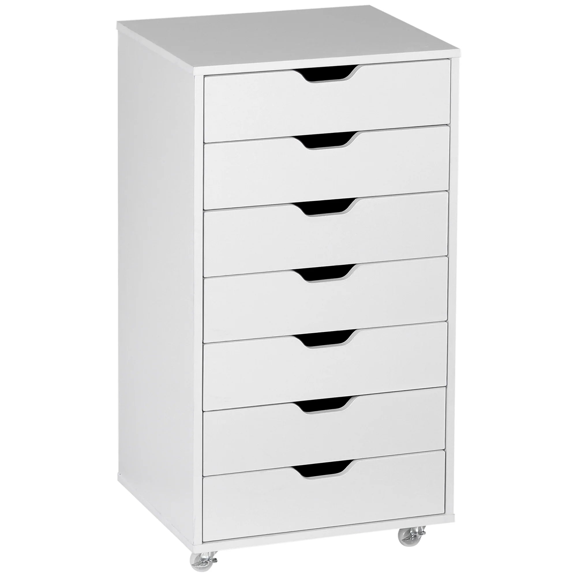 Cajonera Vertical de 7 Cajones, Mueble de Oficina Móvil con Ruedas, Blanco