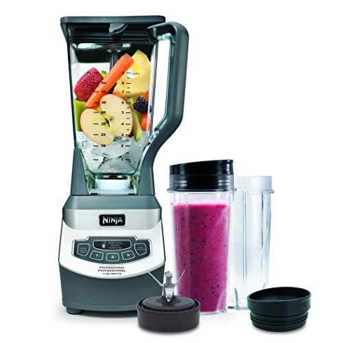 Licuadora Profesional Ninja de Mostrador con Base de 1100 Vatios, Vaso Triturador de 72 oz y (2) Vasos de 16 oz para Bebidas Congeladas y Batidos (BL660), Color Gris