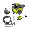 2025 Kit de Aspiradora Seca/Húmeda Inalámbrica Ryobi ONE+ 18V de 6 Galones con Batería de 4.0 Ah, Cargador y Accesorios P770KN