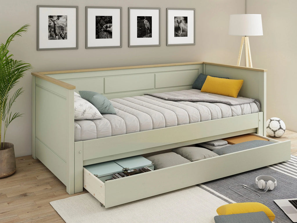 Cajón para cama Erik de madera de pino verde olivo, 185 cm de longitud