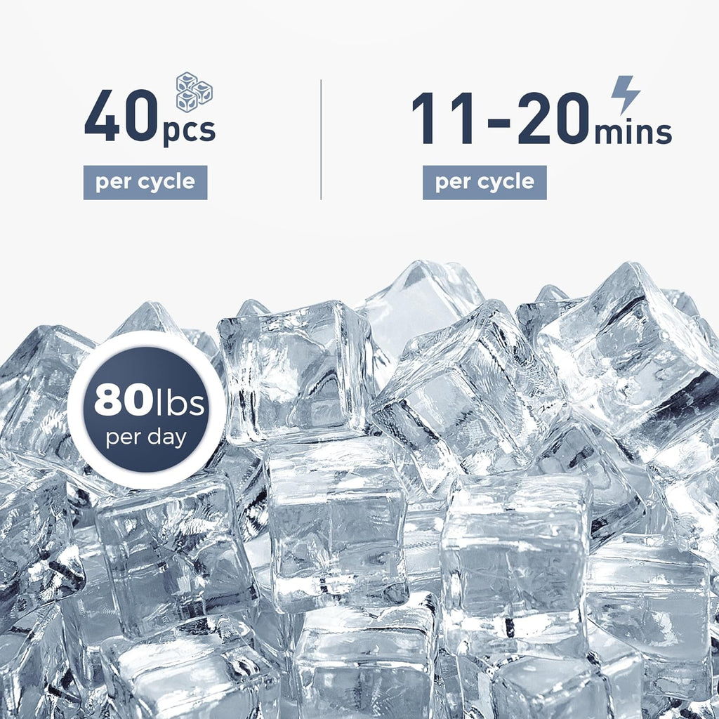 Máquina de Hielo Comercial Bajo Mostrador, 80 lbs/día con 24 lbs de Almacenamiento de Hielo, Bomba de Drenaje Integrada/Limpieza Automática/Ajuste de Temporizador/Pantalla LCD Inteligente, Ideal para Uso Doméstico y Comercial