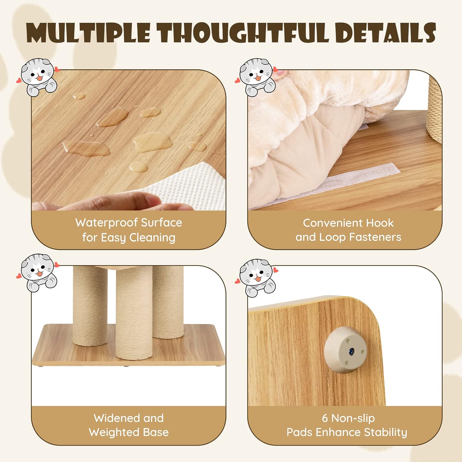 Árbol para Gatos Grande, Torre de Múltiples Niveles con Poste de Sisal, Hamaca, Cesta Colgante y Alfombrillas Desmontables y Lavables, Perfecto para Gatos Grandes