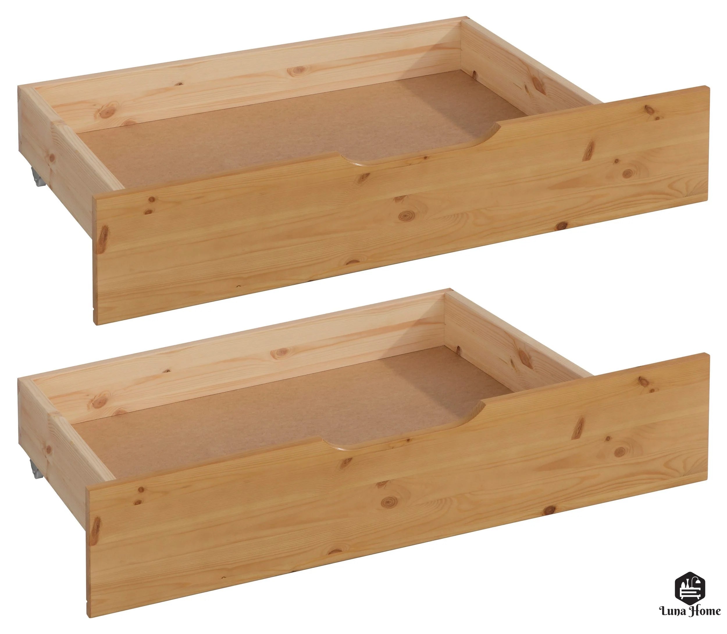 Juego de 2 cajones para cama Finja, de madera de pino natural, 93 cm de longitud 
