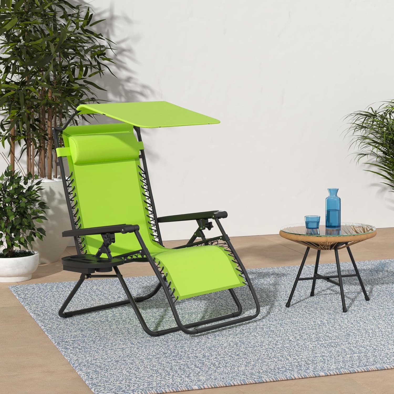 Best Choice Products – Silla Reclinable de Patio con Gravedad Cero, Ajustable y Plegable para Exteriores con Dosel, Almohada Cervical y Bandeja Lateral, Textileno – Azul Pavo Real