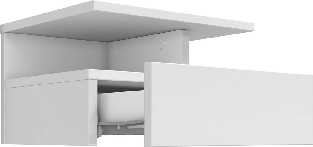 Mesita de noche suspendida Roma blanco brillante, con diseño minimalista de 35,5 cm de ancho