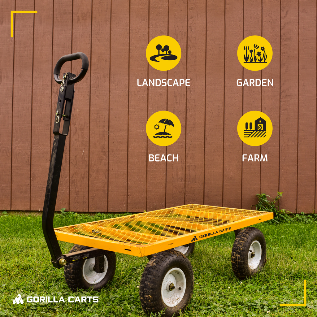 Carretilla utilitaria de acero Gorilla Carts con capacidad de 1200 libras y paneles laterales desmontables