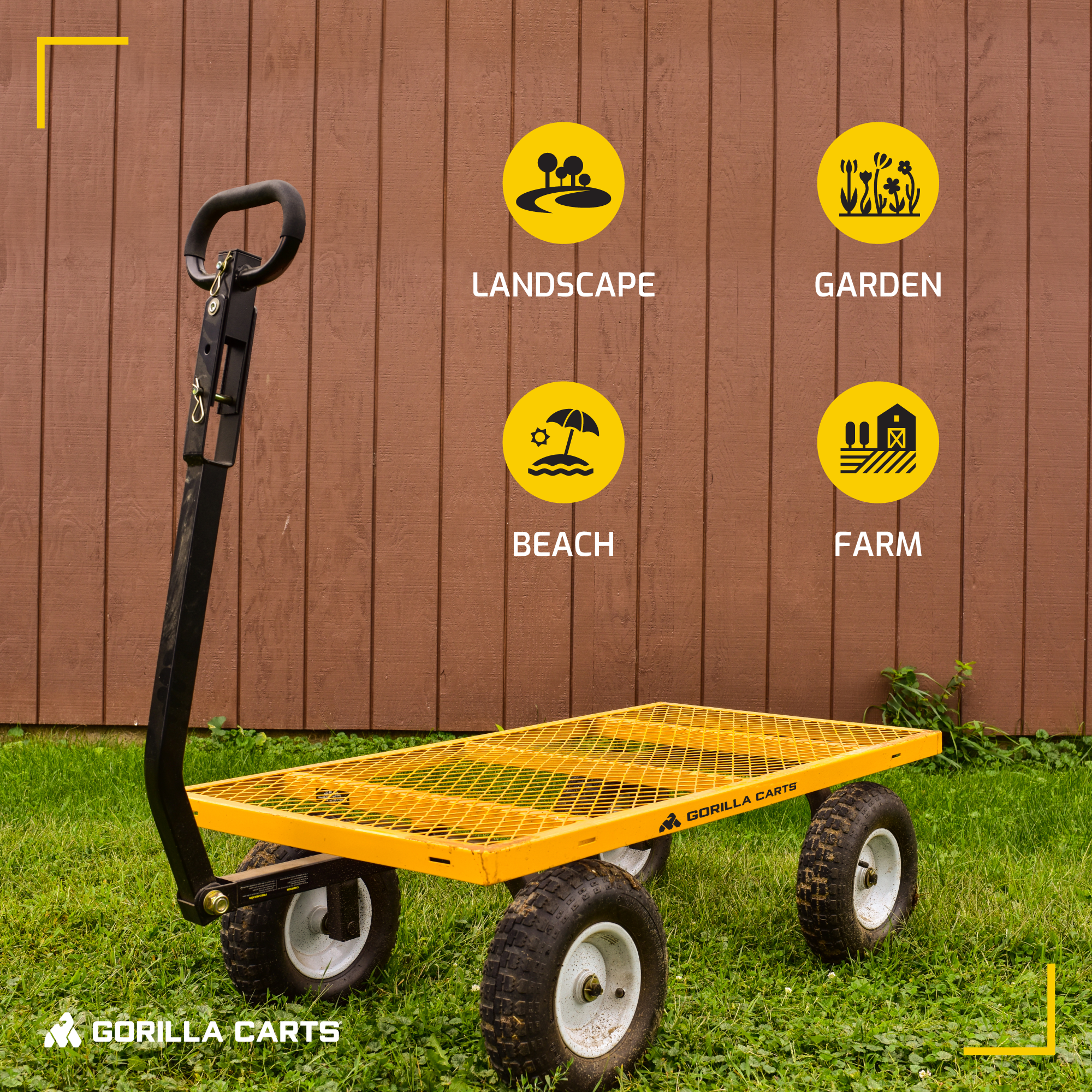 Carretilla utilitaria de acero Gorilla Carts con capacidad de 1200 libras y paneles laterales desmontables