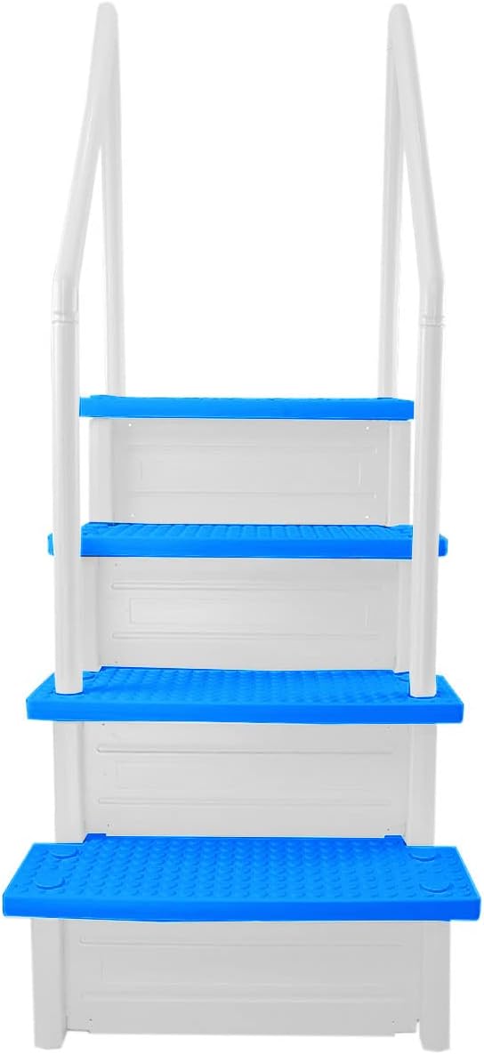 Escalones antideslizantes Aqua Select para piscinas elevadas | Azul | Para piscinas sobre tierra | Se pueden montar en terrazas de 48" a 54" de altura | Escalera de seguridad con capacidad hasta 250 lbs