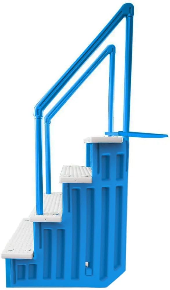 Escalones antideslizantes Aqua Select para piscinas elevadas | Azul | Para piscinas sobre tierra | Se pueden montar en terrazas de 48" a 54" de altura | Escalera de seguridad con capacidad hasta 250 lbs