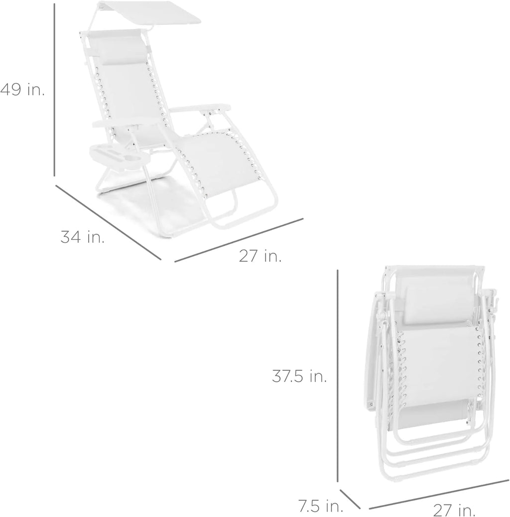 Best Choice Products – Silla Reclinable de Patio con Gravedad Cero, Ajustable y Plegable para Exteriores con Dosel, Almohada Cervical y Bandeja Lateral, Textileno – Azul Pavo Real