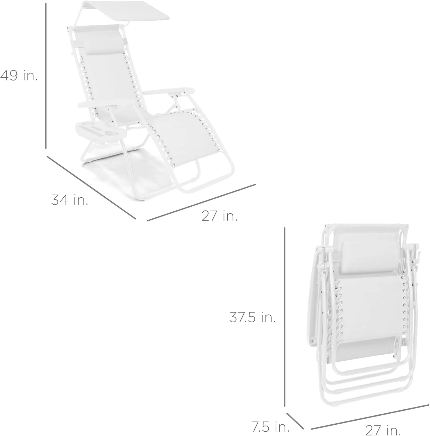 Best Choice Products – Silla Reclinable de Patio con Gravedad Cero, Ajustable y Plegable para Exteriores con Dosel, Almohada Cervical y Bandeja Lateral, Textileno – Azul Pavo Real