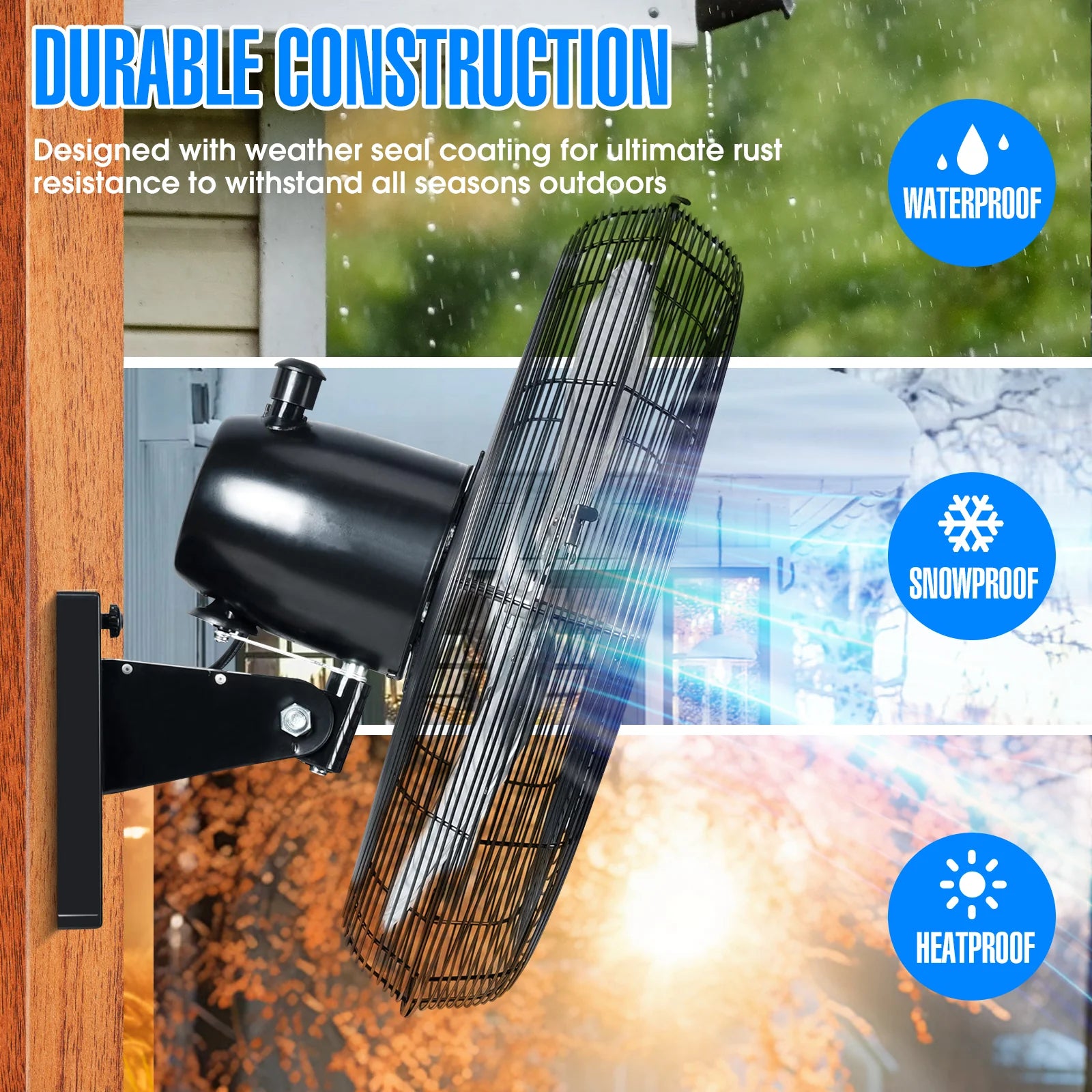 2025 Ventilador mural oscilante de alta velocidad iLIVING de 20" para exterior – 4750 CFM, motor resistente a condiciones extremas, velocidad variable, ideal para taller, garaje, veranda, uso comercial e industrial, 20 pulgadas, color negro