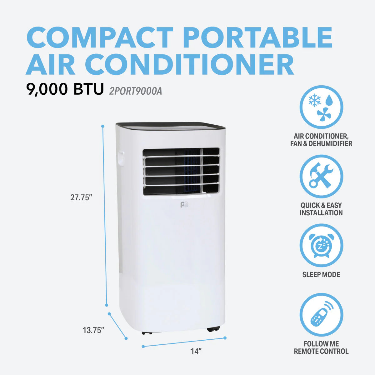 2025 Aire acondicionado compacto y portátil de 9 000 BTU / 5 300 SACC con control remoto totalmente funcional