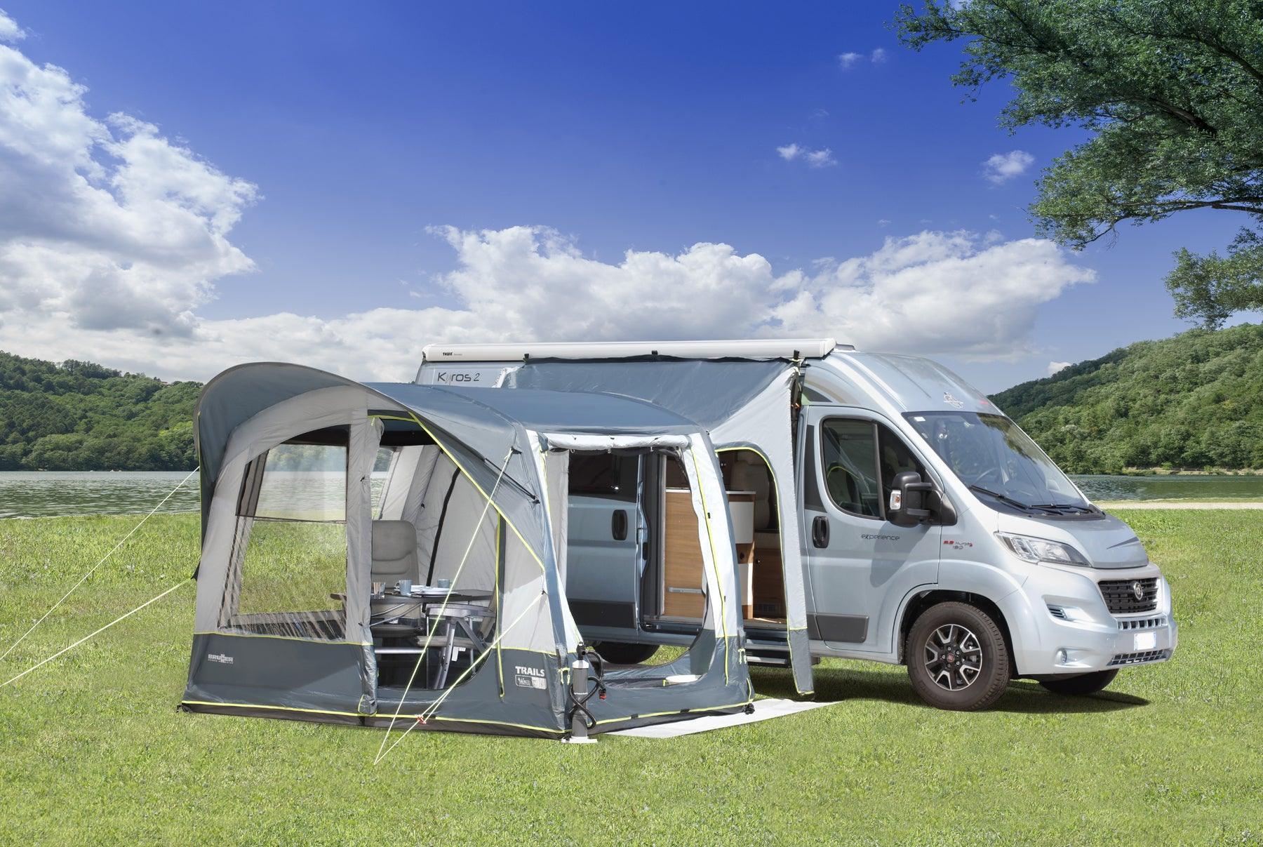 2025 Tienda autoportante para autobuses con estructura hinchable A.I.R. Tech – sin varillas, con vestíbulo de conexión, mosquiteras y protección contra la lluvia