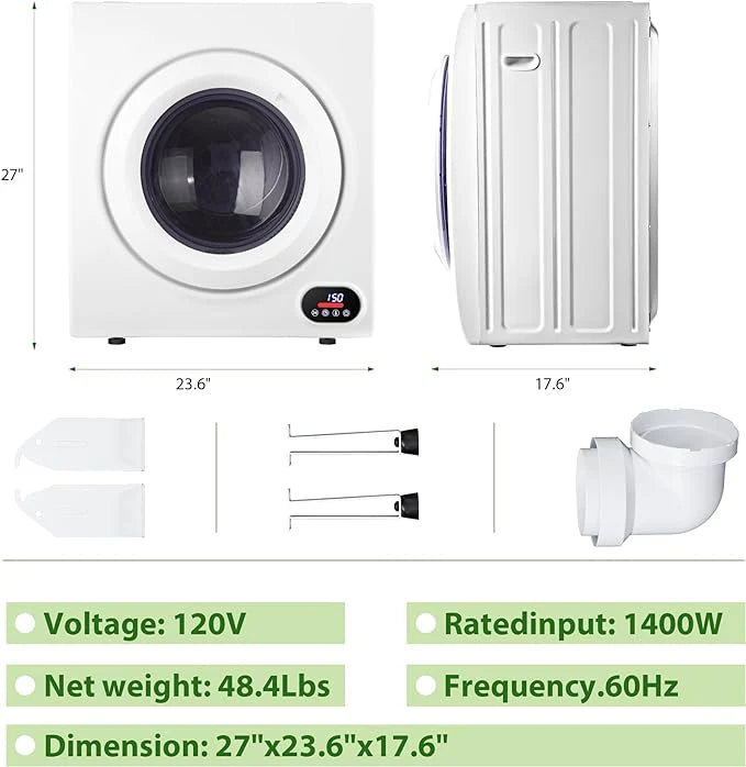 2025 Secadora portátil EUHOMY de 1400 W con panel de control LCD y cuatro funciones – Blanca