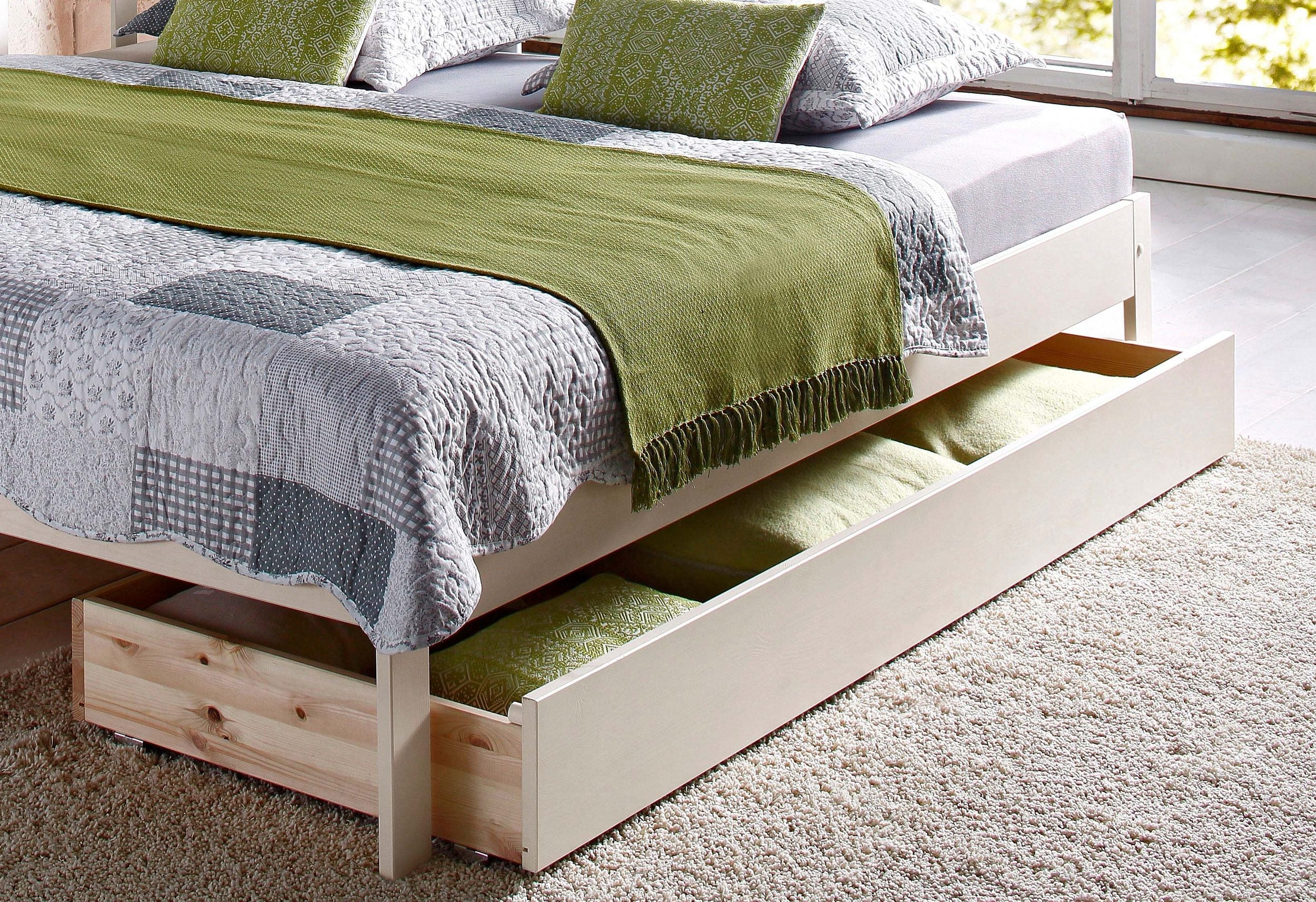 Cajón para cama Aira, de madera maciza de pino pintado en blanco
