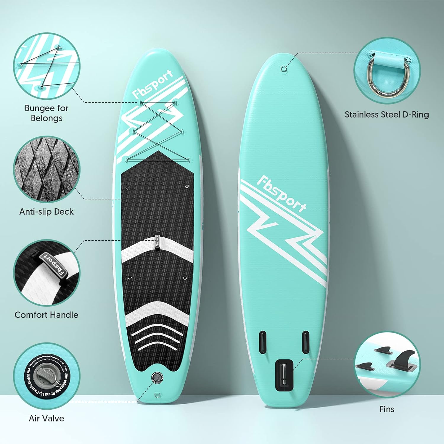 Tabla de Paddle Premium FBSPORT de 11 pulgadas, tabla de yoga con accesorios SUP y bolsa de transporte, postura ancha, control de surf, cubierta antideslizante, correa, remo y bomba para jóvenes y adultos