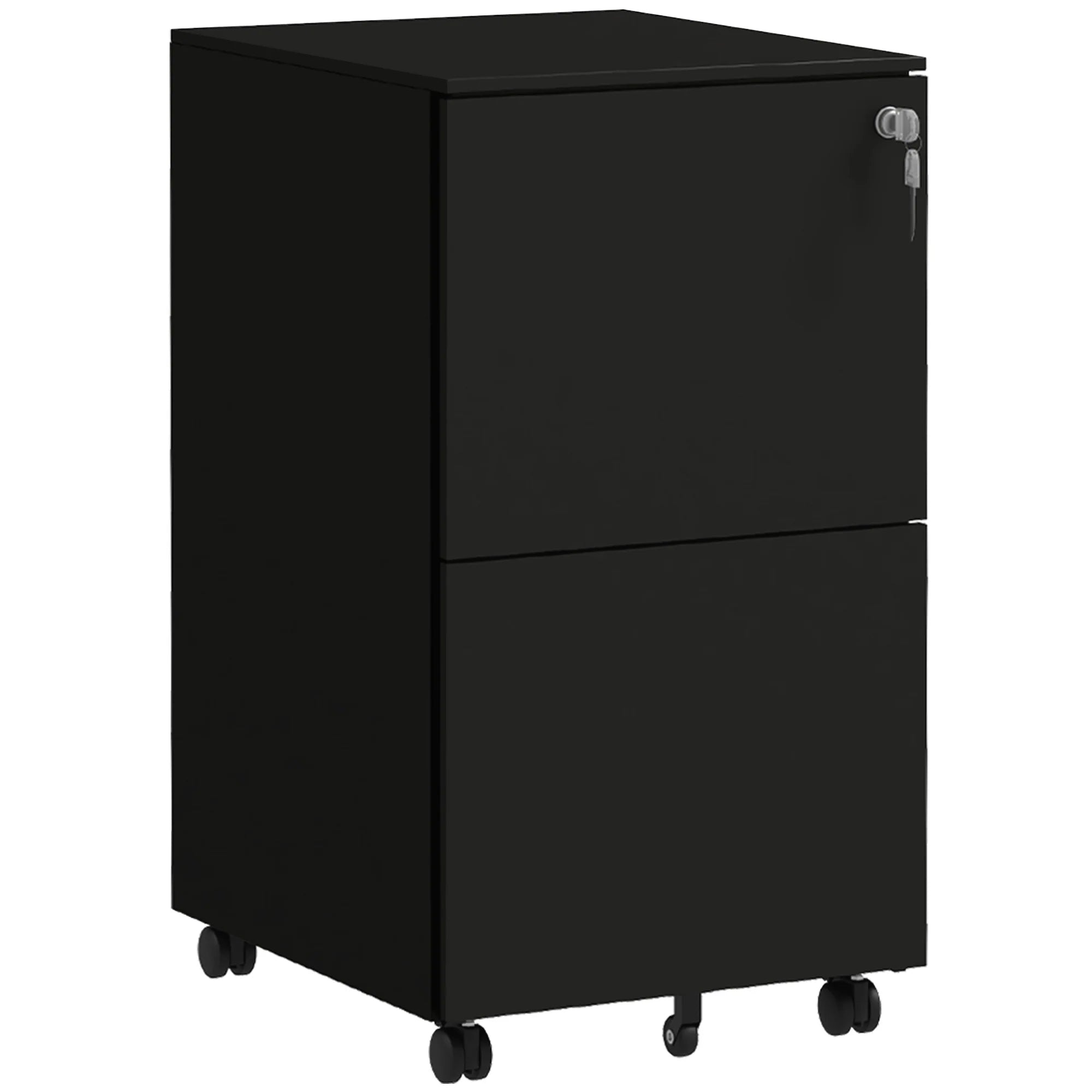 Archivador Móvil de Acero con 2 Cajones y Cerradura, Mueble de Oficina para Debajo del Escritorio, Negro